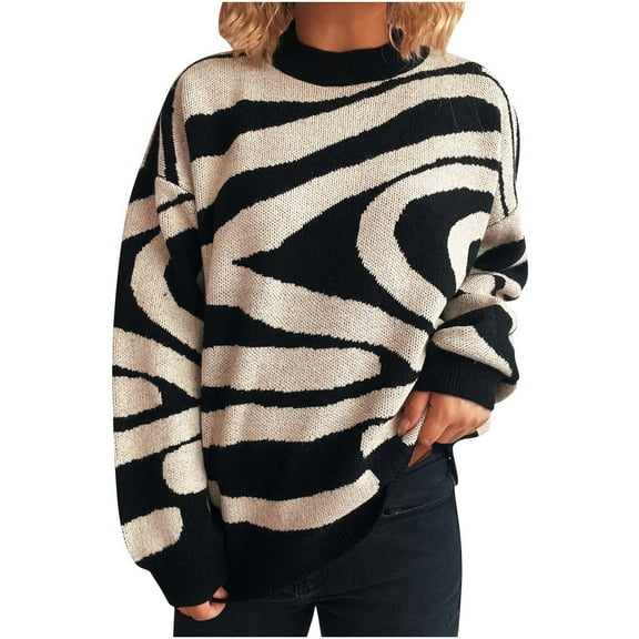 Neewe Womens Sweaters Fall 2025 Fashion Long Sleeve Color Block Oversized Sweater Trendy Casual Crew Neck Knitted Tops Pullover