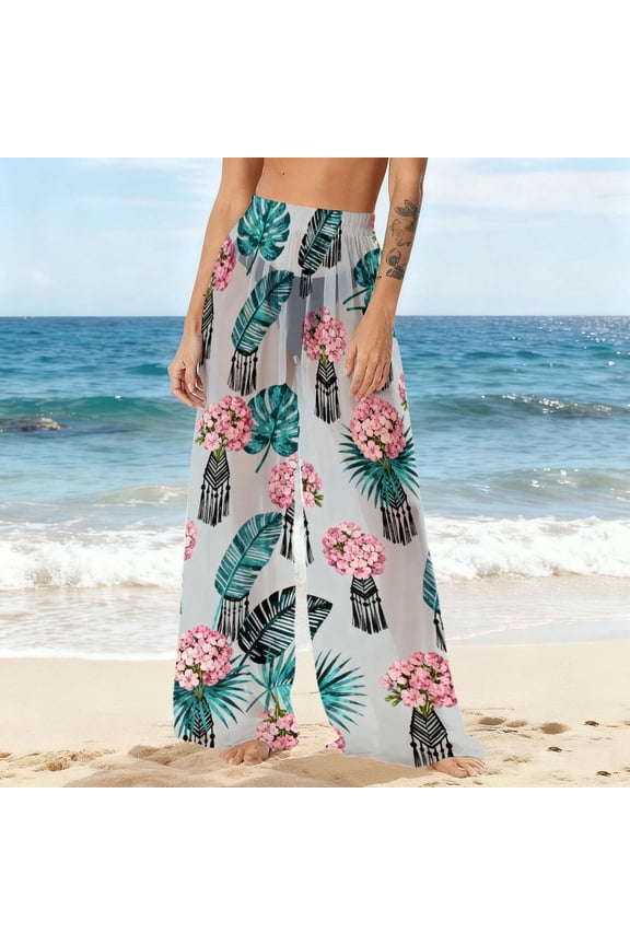 Womens Swimsuits Cover Up Pants for Women Boho High Waist Swimwear Pants Sheer Beach Bikini Bottoms