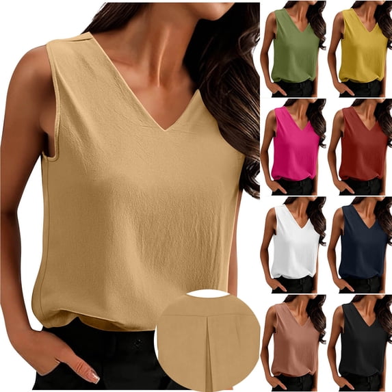 Neewe Womens Tank Tops Loose Casual Summer Tops V Neck Basic Sleeveless Shirts Trendy 2026