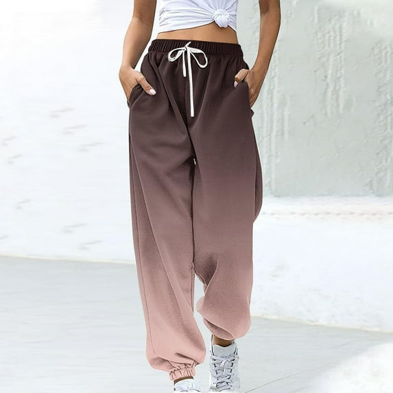 Neewe Womens Track Pants Athletic Running Pants Sweatpants Gradient Color Straight Leg Pockets Sports Jogging Loose Fit