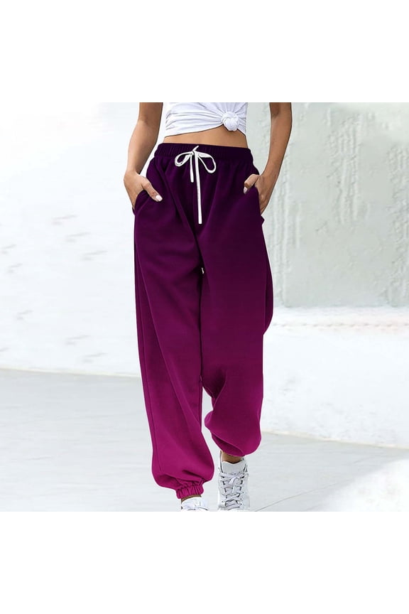 Womens Track Pants Athletic Running Pants Sweatpants Gradient Color Straight Leg Pockets Sports Jogging Loose Fit