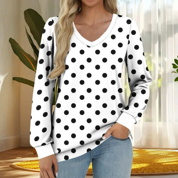 Neewe Womens V Neck Printed Long Sleeve Tops 2025 Fall Casual Loose Sleeve Boho Work Blouse Dressy T Shirts