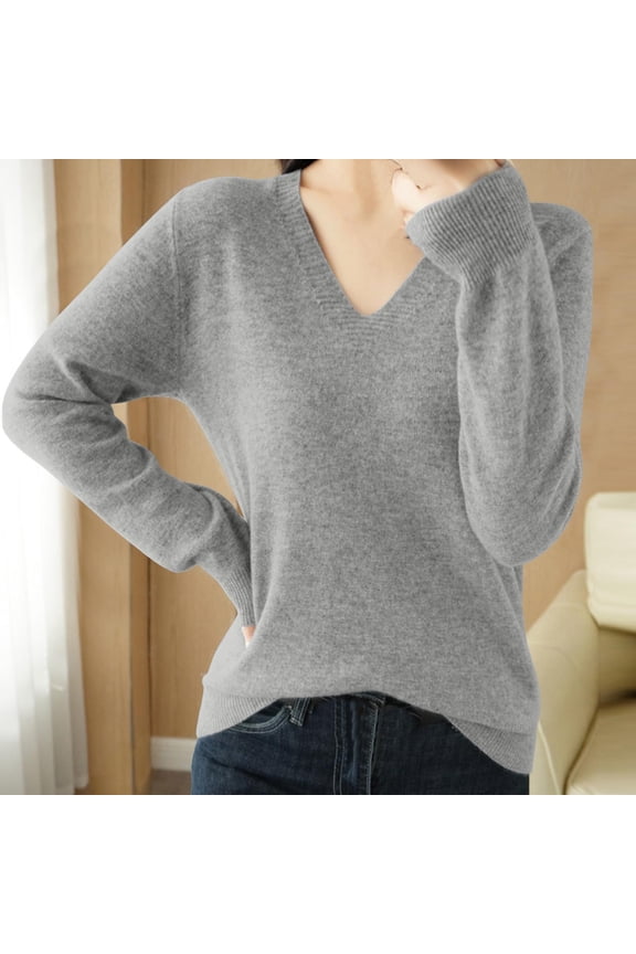 Womens V Neck Sweaters Shirts Long Sleeve Lightweight Ribbed Knit Pullover Sweater Blouse Tops