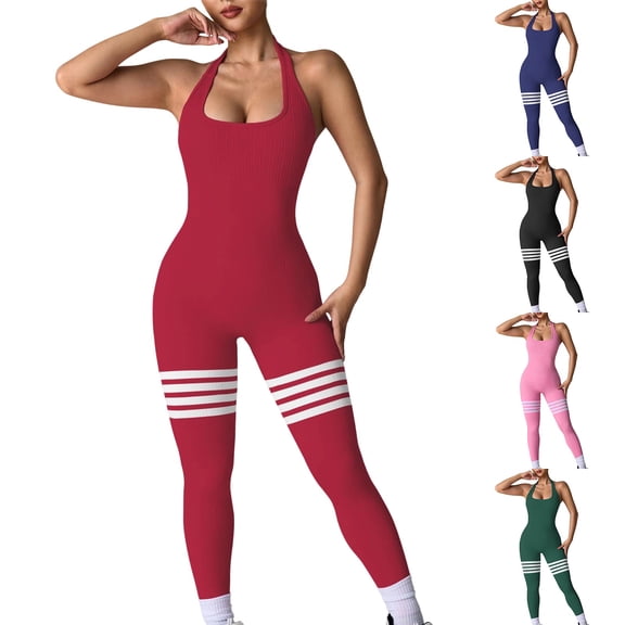 Neewe Womens Workout Jumpsuits Seamless Yoga Gym Bodycon Rompers Tummy Control Padded Bra Unitard