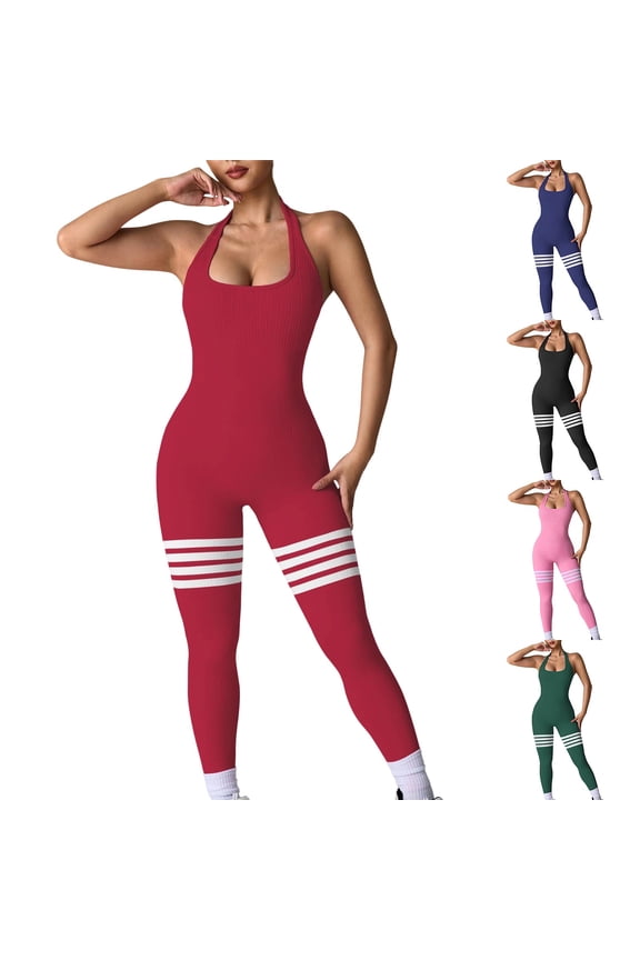 Womens Workout Jumpsuits Seamless Yoga Gym Bodycon Rompers Tummy Control Padded Bra Unitard