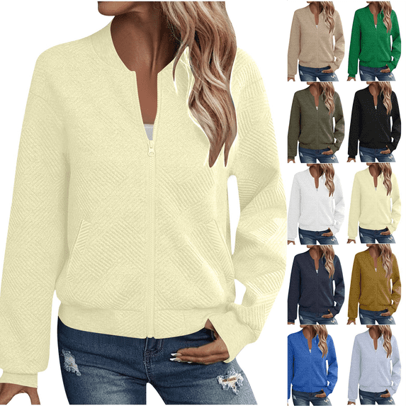 Neewe Womens Zip Up Sweatshirts Jackets Plain Long Sleeve Casual Loose Outwear with Pockets for Spring Fall