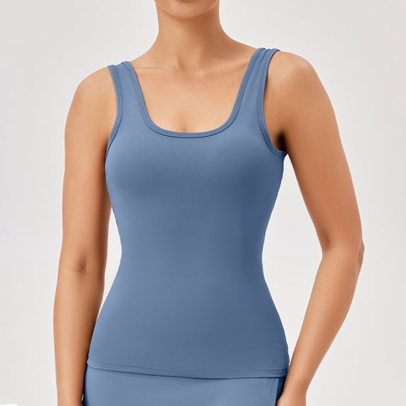 Neewe Workout Soft Fabric Tank Tops for Women with Built in Bra Tight Racerback Scoop Neck Athletic Top