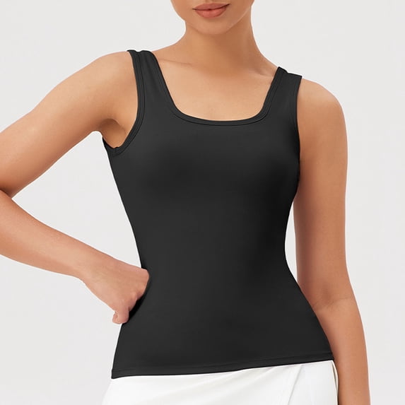 Neewe Workout Soft Fabric Tank Tops for Women with Built in Bra Tight Racerback Scoop Neck Athletic Top