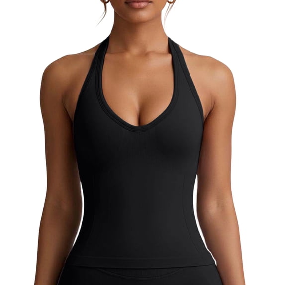 Neewe Workout Tank Tops for Wome Summer Seamless Full Length Gym Tops Athletic Yoga Top Built in Bra