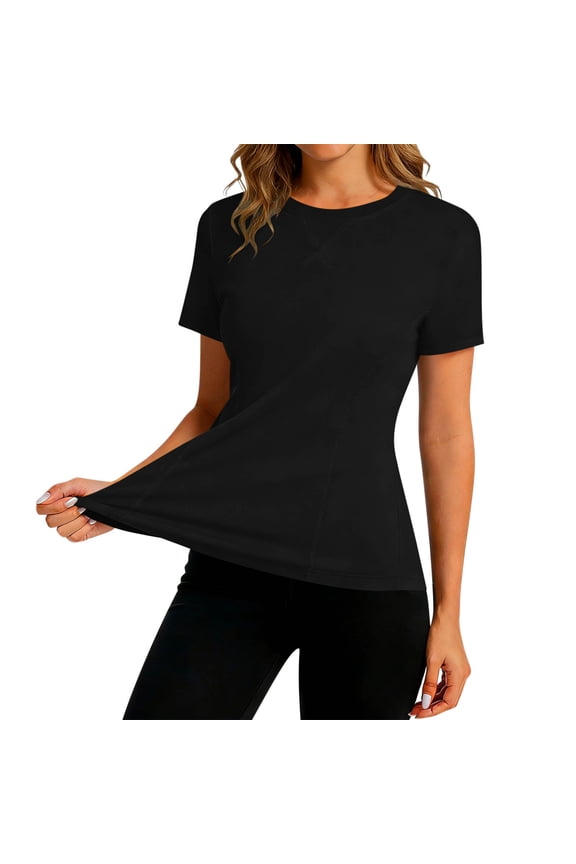 Workout Tops for Women Ice Silk Sun Protection Short Sleeve Athletic Tops with Side Slits Running Gym Loose Fit Tee Top