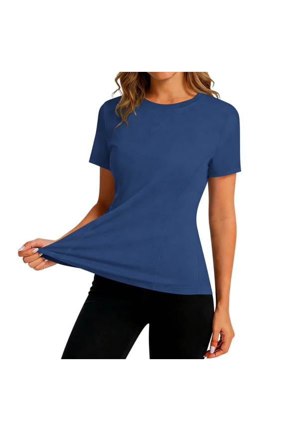 Workout Tops for Women Ice Silk Sun Protection Short Sleeve Athletic Tops with Side Slits Running Gym Loose Fit Tee Top