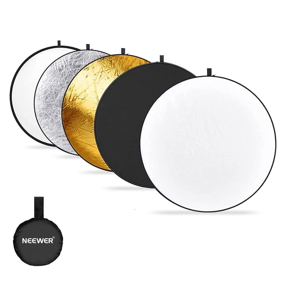 Neewer 12" 5-in-1 Collapsible Reflector, Translucent/Silver/Gold/White/Black, with Bag for Photography Lighting