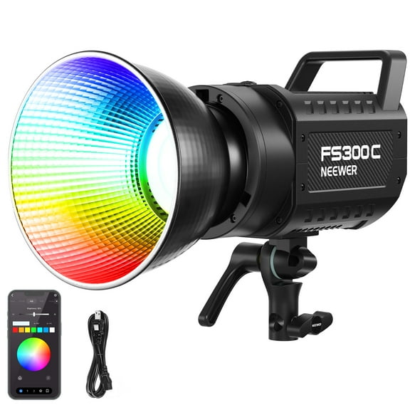 Neewer 300W RGB LED Video Light APP/2.4G Control 17 Effects, 2500-7500K 36000lux/1m COB Continuous Output Lighting, CRI95+/TLCI97+ 4 Dimming Curves Bowens Mount Spotlight for Studio Shoots, FS300C