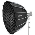 thumbnail image 1 of Neewer 47.2inch/120cm Parabolic Softbox Quick Set up Quick Folding, with Diffusers/Honeycomb Grid/Bag, Compatible with Aputure 120d Light Dome Godox sl60w Neewer RGB CB60 and Other Bowens Mount Lights, 1 of 4