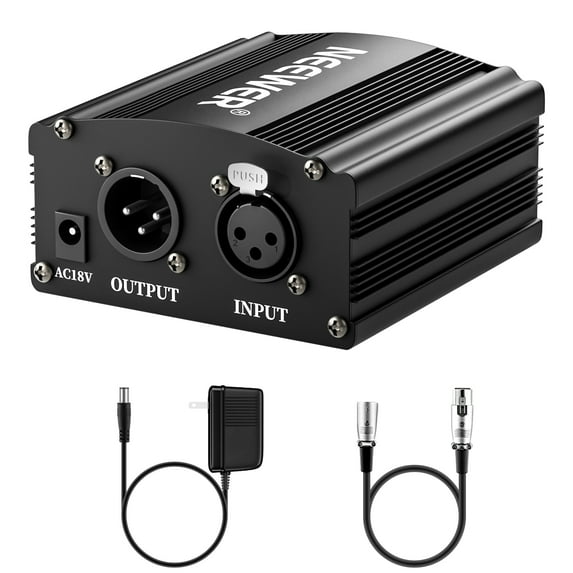 Neewer 48V Phantom Power Supply - w/XLR Cable for Condenser Mics, 8ft, Music Recording