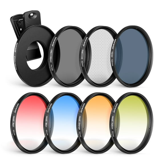 Neewer 52mm ND/CPL/Effect Filter Set With Phone Clip, Includes ND32/Polarizer/Star/Graduated Filters For Camera & Mobile
