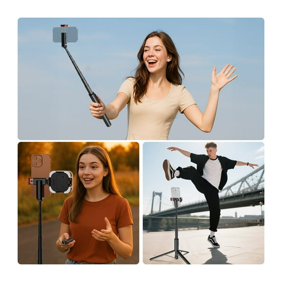Neewer PA992 57.9" Selfie Stick Tripod - Metal w/Phone Holder & Remote for iPhone/Android, Black