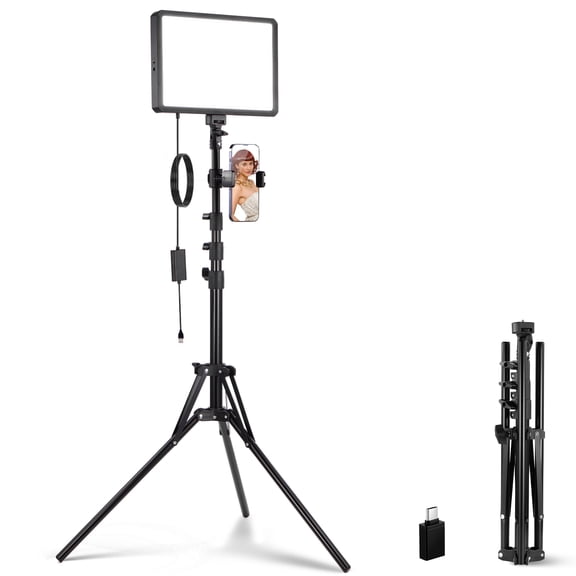 Neewer BP300 LED Video Light - Bi-Color 2700-6500K, 850lx, w/59" Stand & Phone Holder for Streaming