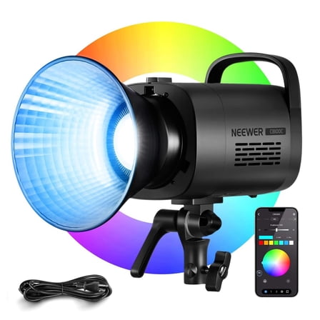Neewer CB100C 130w RGB LED Video Light, APP/2.4G Control 360° Full Color 2700K-6500K 27000lux/m COB Bowens Mount Silent Continuous Output Lighting TLCI/CRI97+ 17 Scenes for Video Recording