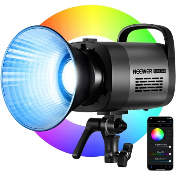 Neewer CB60 RGB 70W LED Video Light with App Control, Bowens Mount COB Full Color Continuous Output Lighting 18000Lux/1m CCT 2700K-6500K CRI97+ 17 Scenes for Photography/Studio Video Recording (Gray)