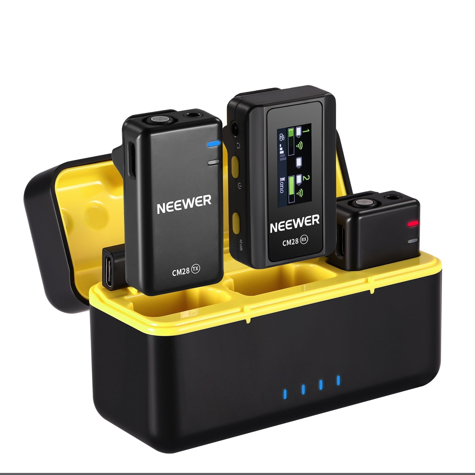 Neewer CM28 Wireless Lavalier Microphone System (1RX+2TX+Case), 48KHz/16Bit, 9H Recording, 656ft Range, Smart Noise Cancelling