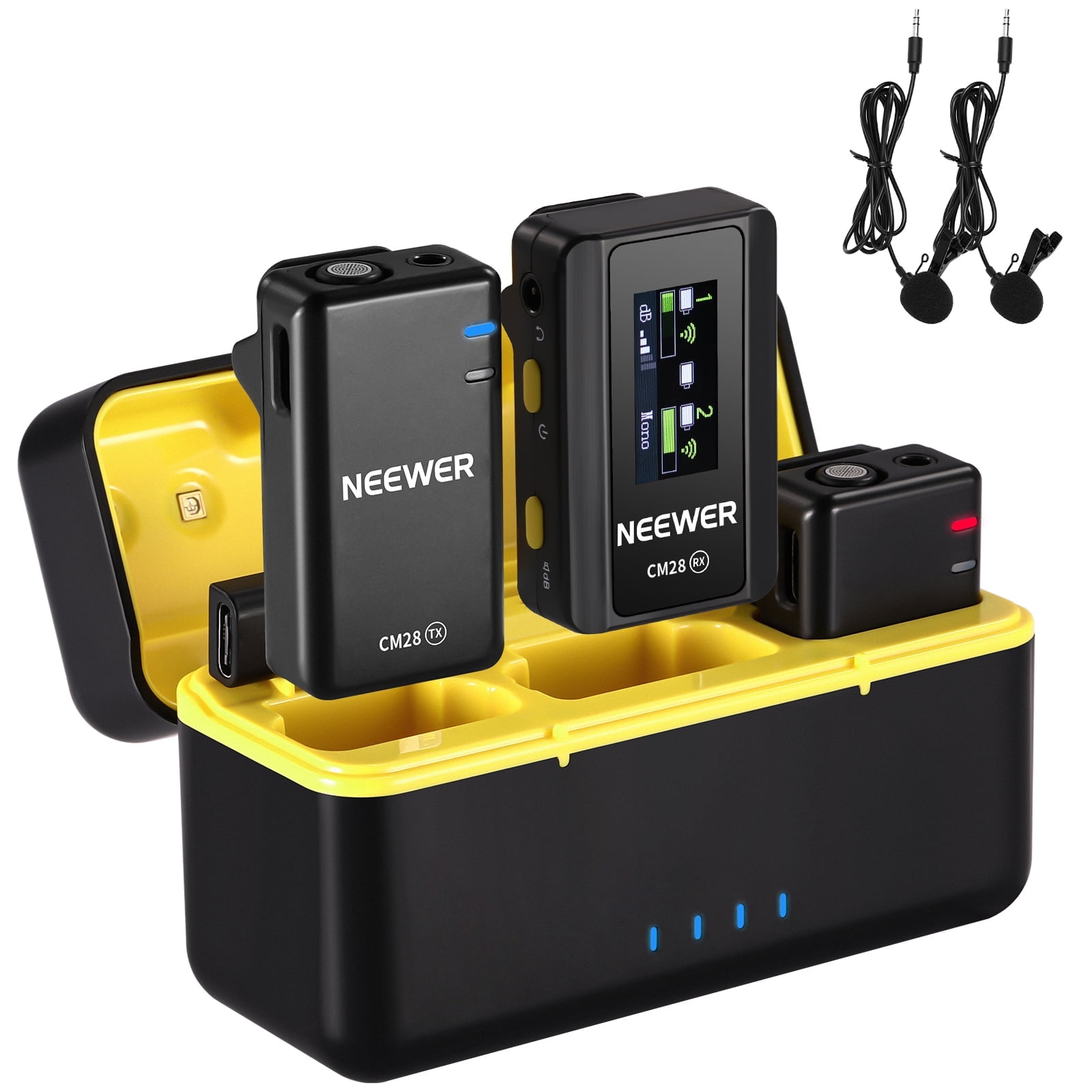 Neewer CM28 Wireless Lav Mic System, 9H Playtime, 4GB Storage, Noise Canceling, Charging Case, for iPhone/Android/PC/Camera/iPad