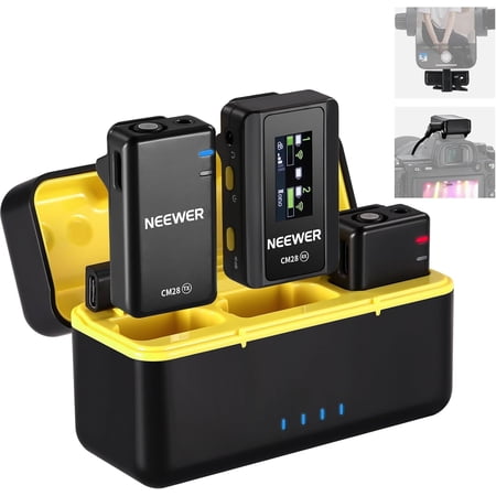 Neewer CM28 Wireless Lavalier Microphone System (1 RX + 2 TX + Charging Case), 48KHz/16Bit, 9H Recording, 656ft Range