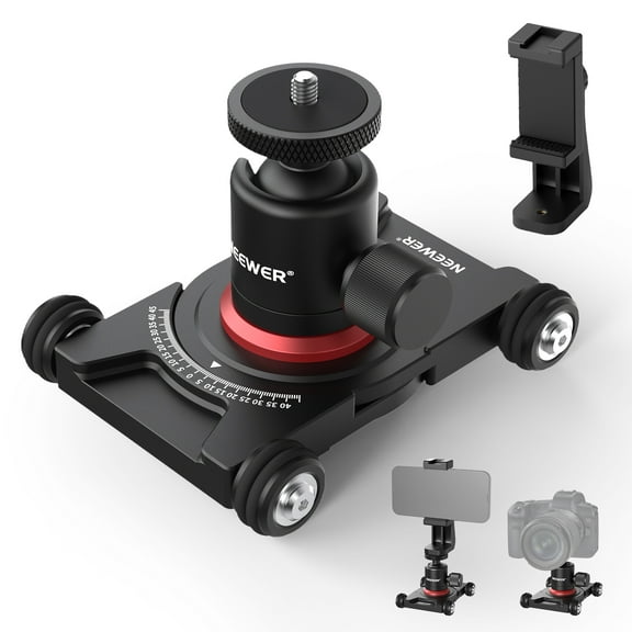 Neewer Camera Slider Dolly with Ball Head & Phone Clamp,4 Wheeled Tabletop Dolly Manual Skater with 360° Panorama Compatible with mirrorless camera GoPro iPhone and Android Smartphone, SD001