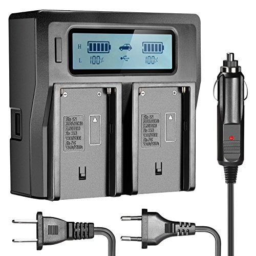 Neewer Dual-Channel LCD Display Battery Charger with 3 Plug(US Plug,EU Plug,Car Adapter) for Sony NP-F550/F570/F750/F770/F930/F950/F960/F970, NP-FM50/FM500H/QM71/QM91/QM71D/QM91D Camcorder Batter