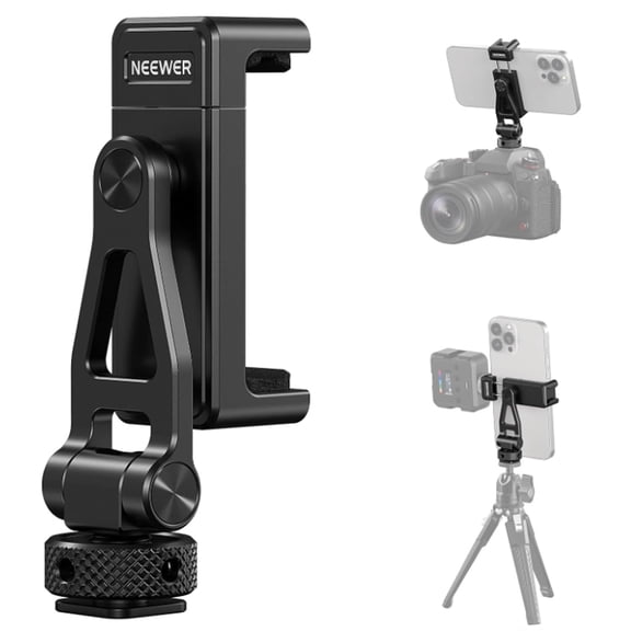 Neewer GA010 Metal Phone Tripod Mount, Cold Shoes, 1/4" Thread, 180 Tilt, 360 Rotation, Adjustable Clamp