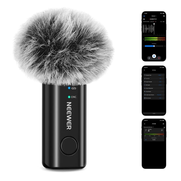 Neewer KM23B Wireless Lavalier Mic, Bluetooth App Control, 8Hrs Battery, Noise Cancellation, for Streaming/Vlogging