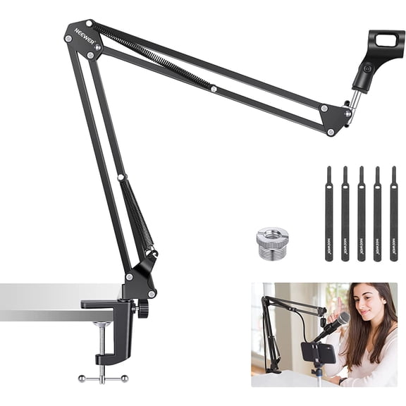 Neewer Microphone Arm Stand, Suspension Boom Scissor Mic Arm Stand with 3/8 to 5/8 Screw and Cable Ties Compatible with Blue Yeti, Snowball, Yeti X, Quadcast and Other Mics, Max Load 1.5kg
