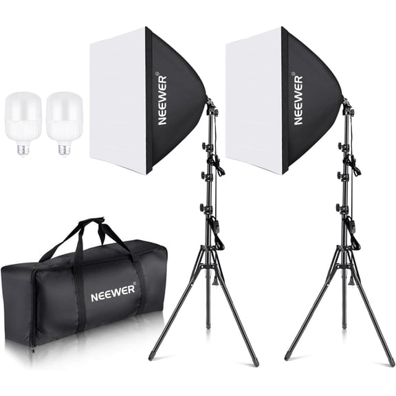 Neewer NK200 700W Softbox Kit (2-Pack) - 5700K LED Bulbs, 24x24", w/E26 Sockets, UL Certified