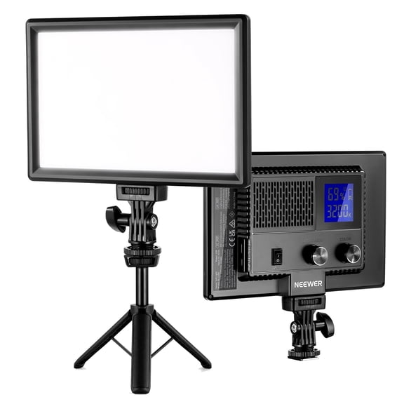 Neewer NL-116AI 9" LED Video Light Panel With Desk Tripod, 3200K-5600K CRI95+, USB-C, Dimmable For Studio/Video/Streaming