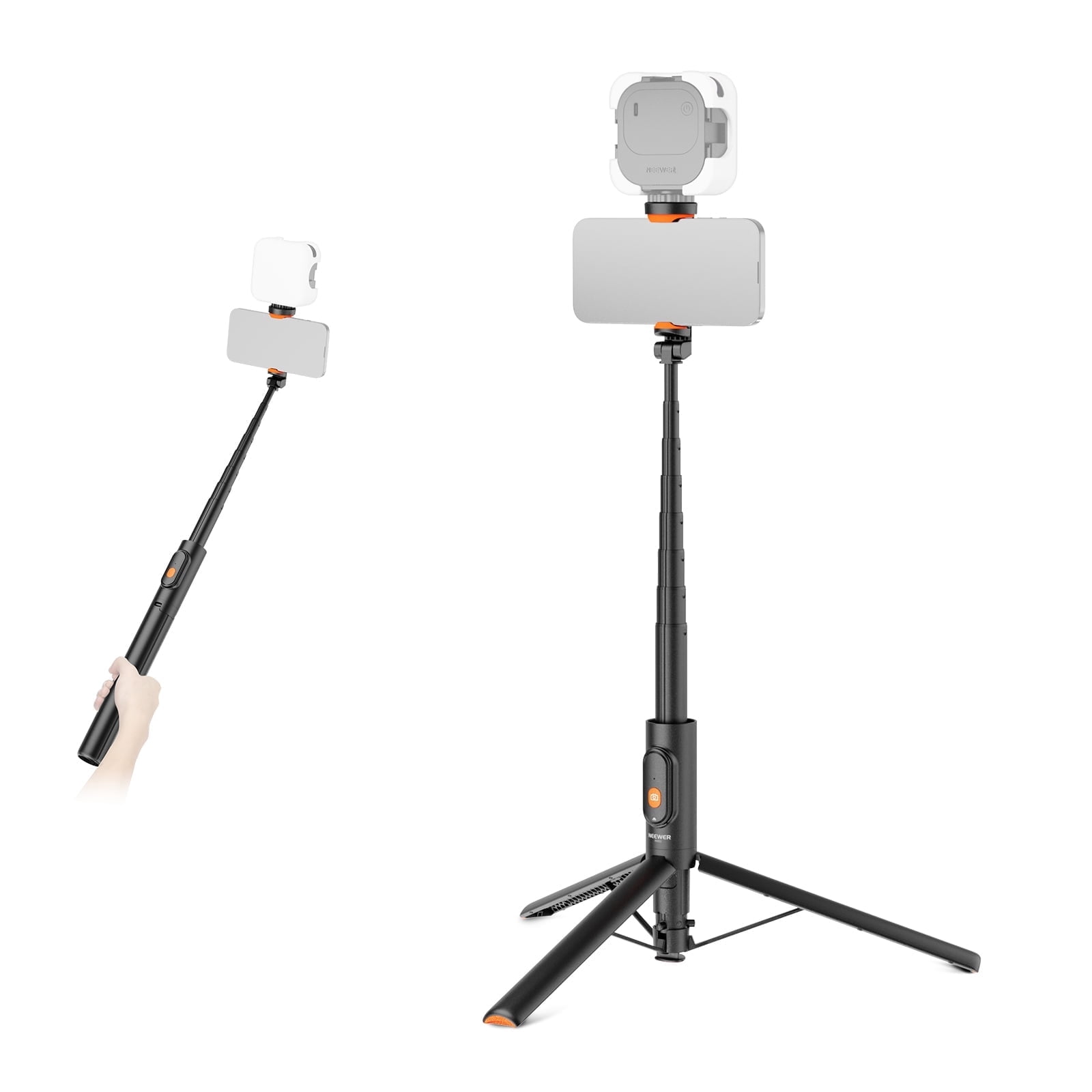 Neewer PA992 57.9" Selfie Stick Tripod, Metal Phone Stand with Holder & Remote for iPhone/Samsung/Android Video Recording, Black