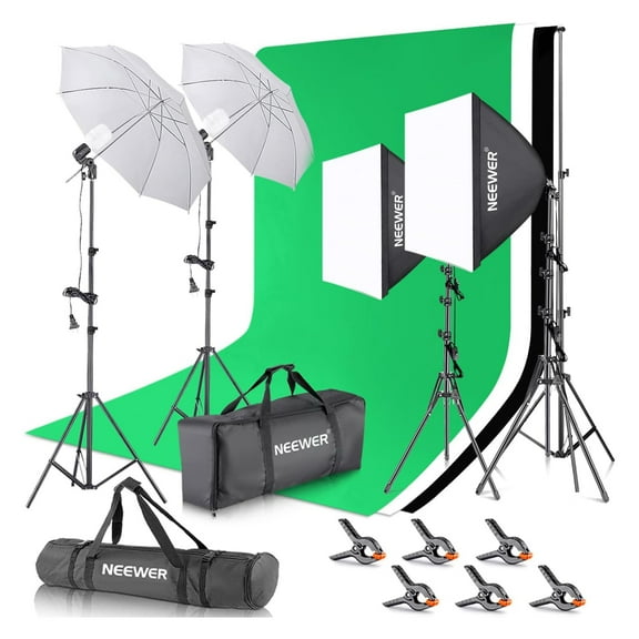 Neewer Photo Studio Kit - 8.5x10ft Backdrop, 24W LED Softbox, Stands, 5700K Lighting for Video/Photo