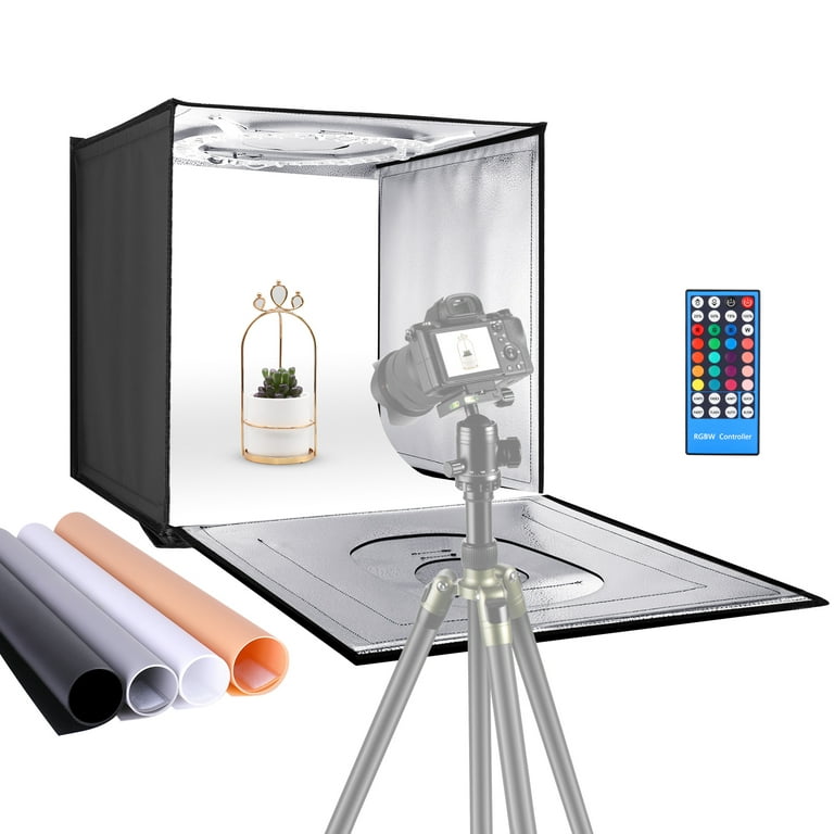 Neewer Photo Studio Light Box, 16 16 Shooting Light Tent with Adjustable  Brightness, Foldable and Portable Tabletop Photography Lighting Kit with 80  LED Lights and 4 Colors Backdrops 