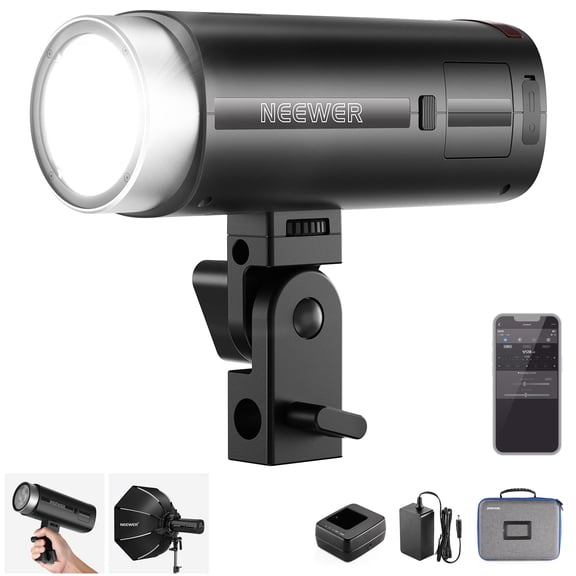 Neewer Q200 200Ws 2.4G Outdoor Flash Strobe Light, 3200mAh Li ion Battery Powered Studio Strobe Flash Photography Cordless Monolight with 750 Full Power Flash 0.01~1.5s Recycle, Battery Adapter & Dock