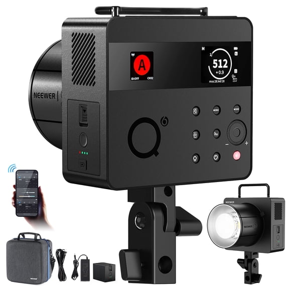 Neewer Q6 600Ws Studio Flash - 1/8000 HSS, 3000mAh, 400 Flashes, w/30W LED Modeling Lamp