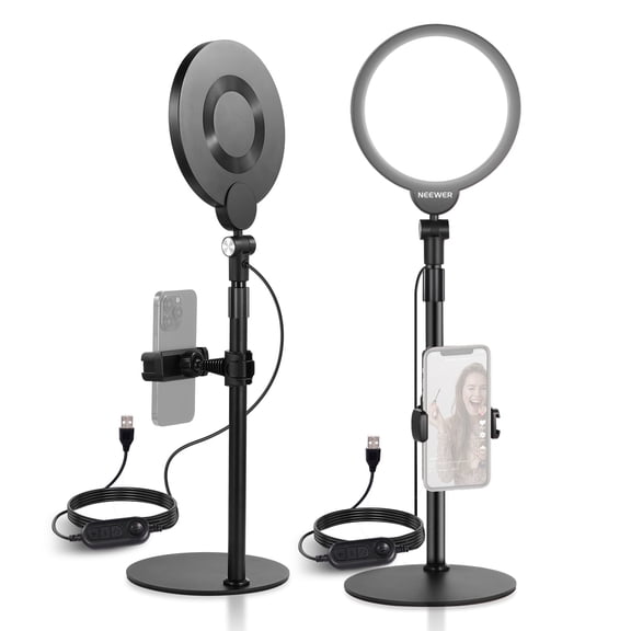 Neewer R06 2-Pack 7" Desktop Ring Lights, 10W Dimmable, With Desk Stands & Phone Holders, For Vlog/Streaming/Video Conference