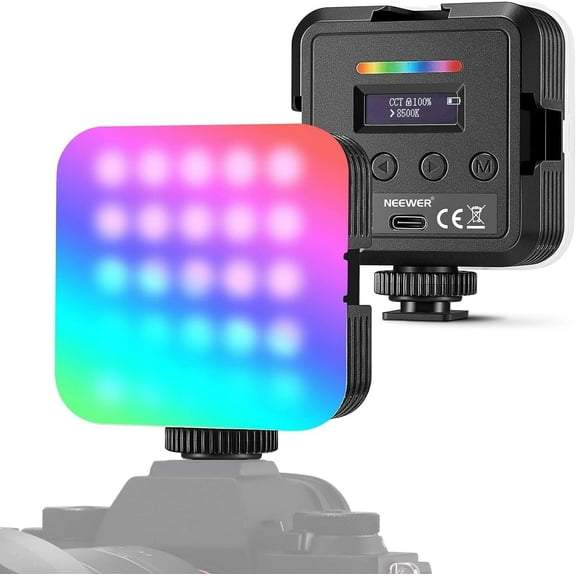 Neewer RGB Led Video Light, RGB61 360° Full Color Camera Light with 3 Cold Shoe and Diffuser, CRI 97+, 20 Scene Modes, 2500K~8500K, 2000mAh Rechargeable Battery for Gaming/YouTube/Vlog/Photography