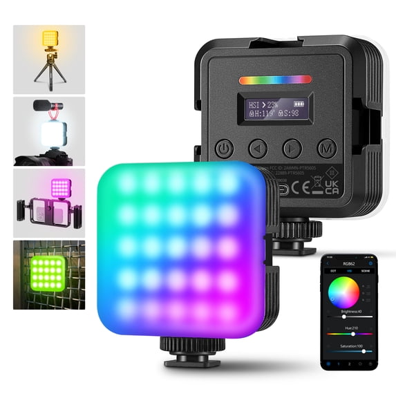 Neewer RGB62 Magnetic RGB Video Light with Upgraded APP Control, 360° Full Color LED Camera Light with 3 Cold Shoes CRI97+ 2500K-8500K 17 Scenes 2000mAh Rechargeable Portable Photography Lighting