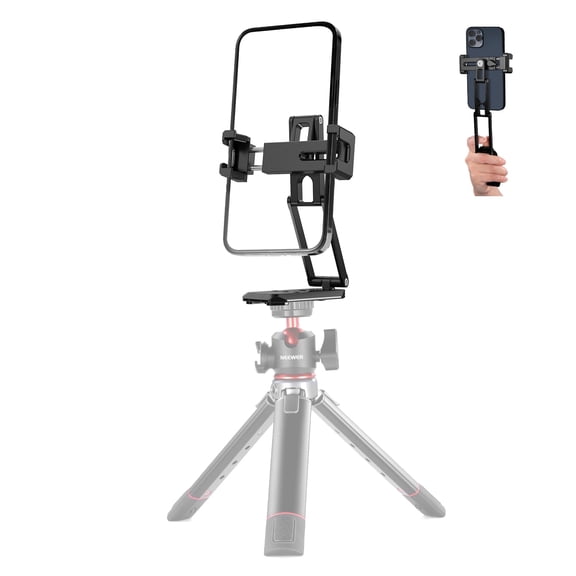 Neewer SP-04 Phone Tripod Mount with Cold Shoes, Metal Tri-Fold Grip for iPhone, Multi-Angle Holder for Streaming/Vlogging