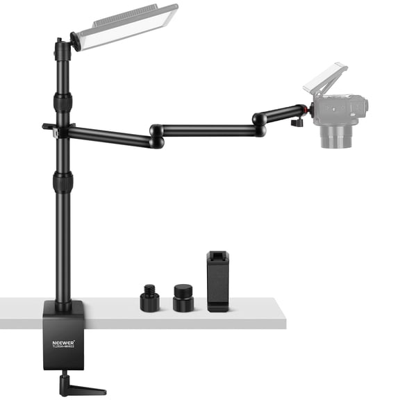 Neewer TL253A+MH022 Overhead Rig, 47" Boom Arm (2Lb) & Desk Stand (8.8Lb), Phone Clamp/Ball Head for Camera/Light/Mic