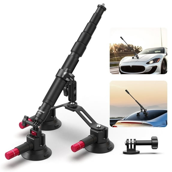 Neewer CA065 Triple Suction Cup Car Mount Kit With 2-in-1 Extension Pole, Quick Release Windshield Camera Mount For Action Cameras