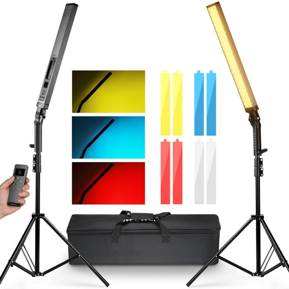 Neewer BH20B 2-Pack LED Light Sticks - Dimmable 3200K~5600K w/Remote & Stands for Video/Photography