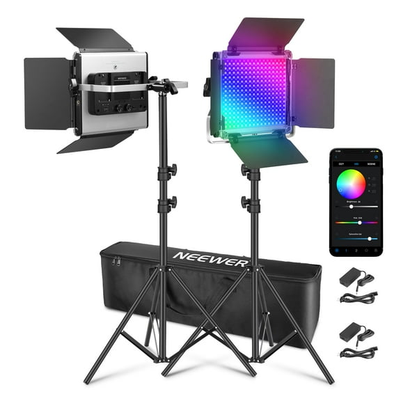 Neewer 660 PRO IID RGB LED Video Light Kit (2-pack) | 50W App-Controlled, 3200K-5600K, CRI97+ | with Stands for Streaming, Youtube, Photography