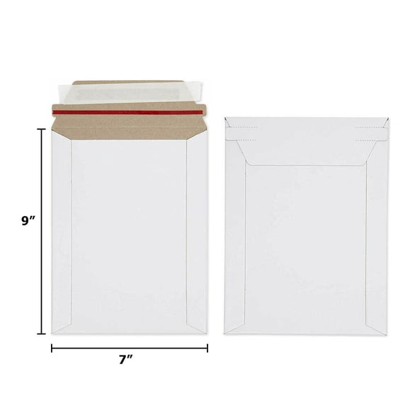 NefLaca 100PCS 7" x 9" White Flat Photo Mailers Document Envelopes Cardboard Self Seal Mailer 300GSM Rigid Flats Envelope Mailers
