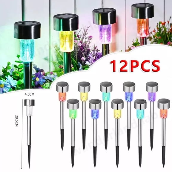 NefLaca 12 Pack Waterproof Solar Power LED Stake Lights , Stainless Steel Patio Outdoor Garden Lawn Path Lamp Light,Garden Decor for Yard, Patio, Landscape, Planter, Walkway