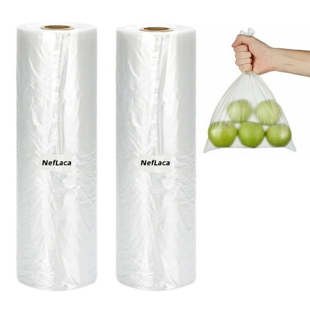 NefLaca 12" X 16" Plastic Produce Bag Roll, Clear Food Storage Bags for Bread Fruit Vegetable, 350 Bags/Roll